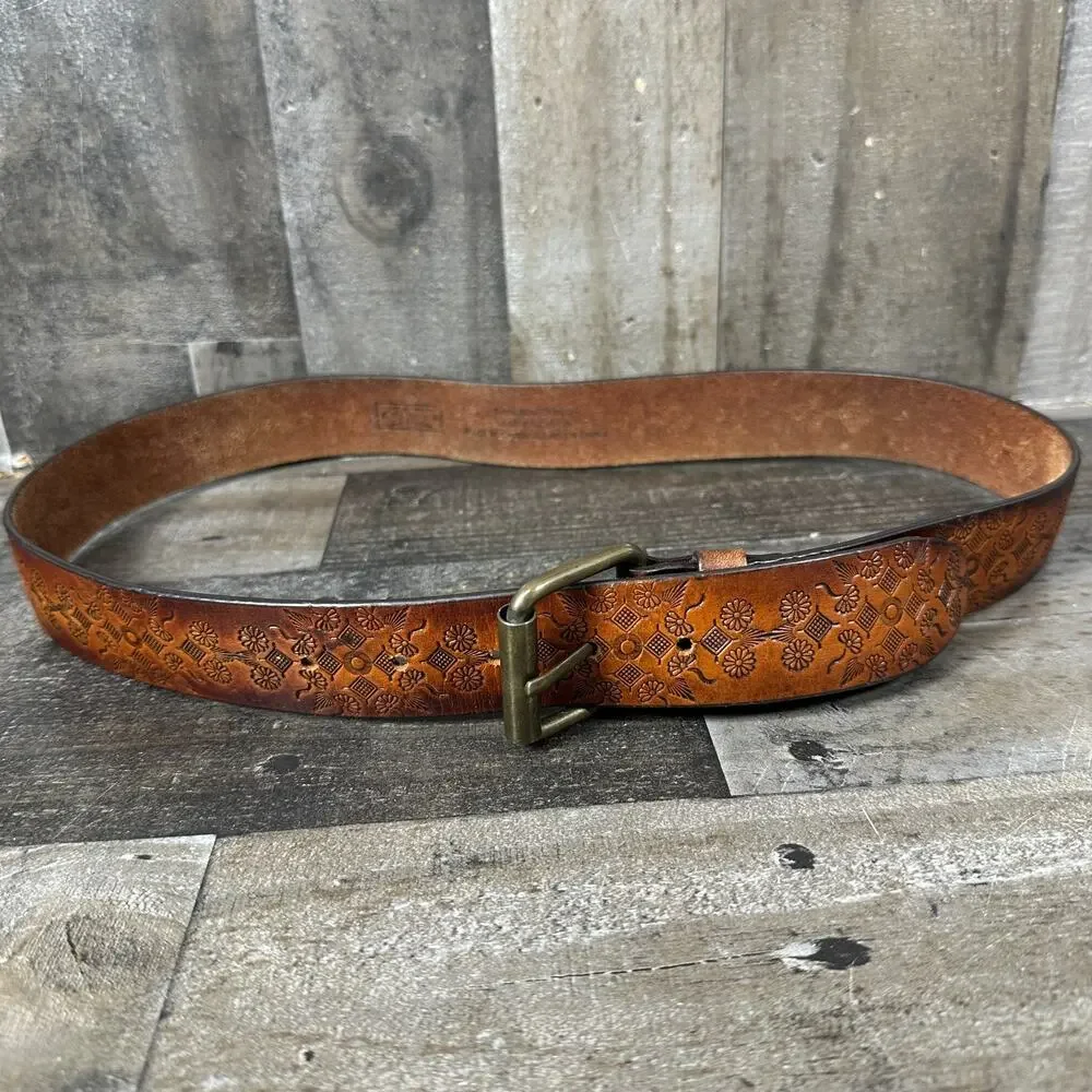 Arizona Jean Company Brown Western Belt Metal Buckle Geometric Aztec Medium‎ Y2k
